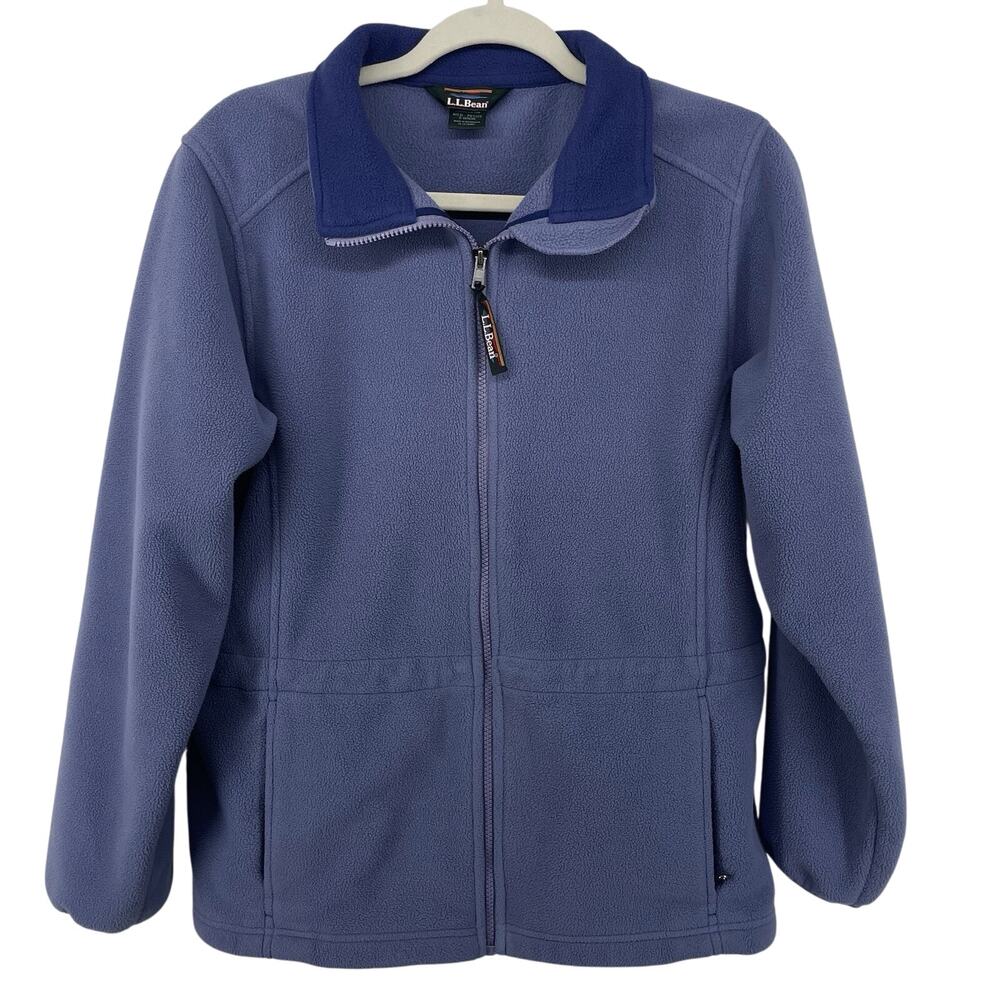 LL Bean Size Petite M Fleece Jacket Full Zip Up Lavender Purple Collared Outdoor
